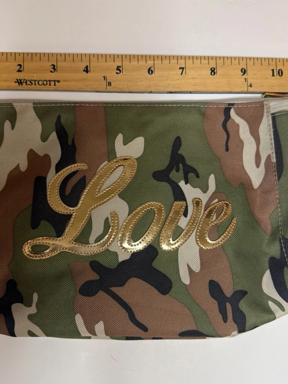 Camouflage Canvas Pouch with Gold 'Love' Accent LOLO brand